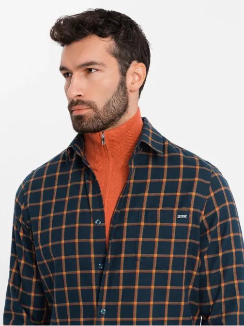 Edinstvena flanelasta karo granat oranžna srajca V1 SHCS-0145