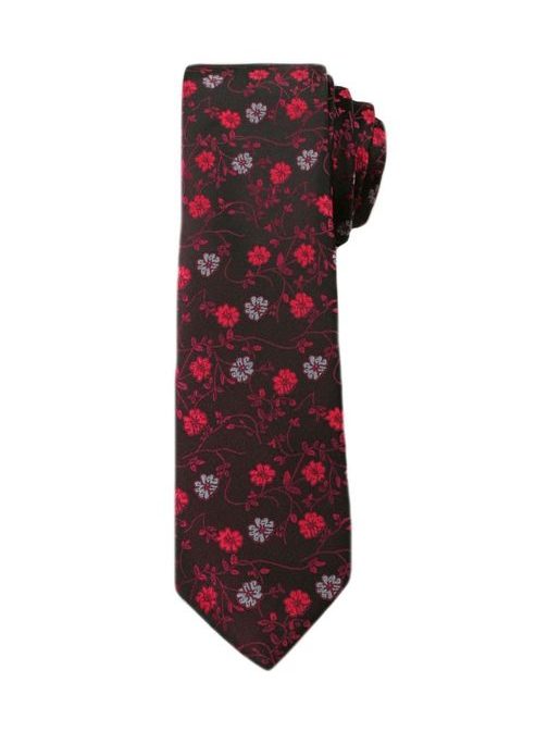 Črna moška kravata z rdečimi rožicami