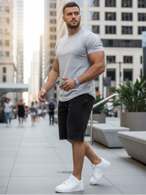 Bombažna siva majica s kratkimi rokavi