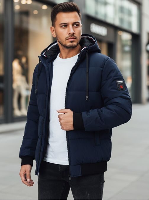 Zimska temno modra moška jakna s kapuco