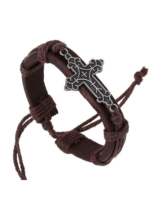 Rjava moška zapestnica z vzorčastim križem