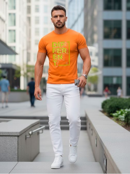 Oranžna moška majica z napisom DIFFERENT