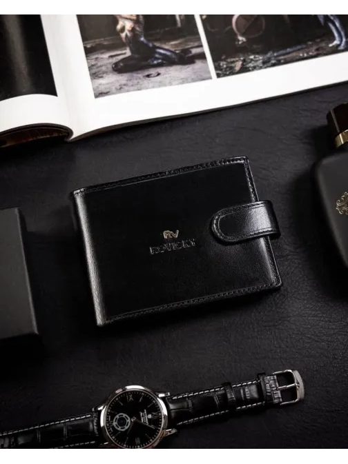 Črna usnjena moška denarnica RV z zaponko