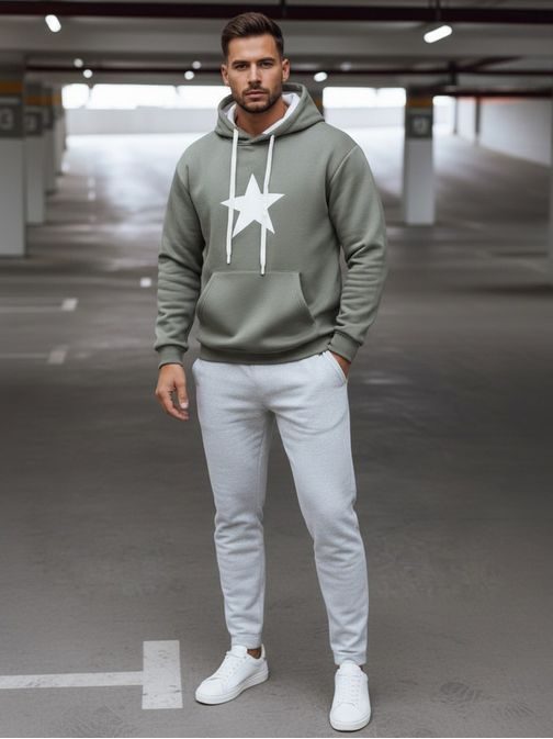 Kaki moška majica s kapuco s potiskom in kapuco