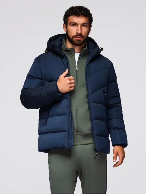 Moška modra prešita jakna s kapuco V4 JAHP-0304