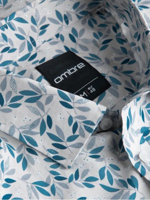 Modro siva srajca s cvetličnim vzorcem V2 SHPS-0163