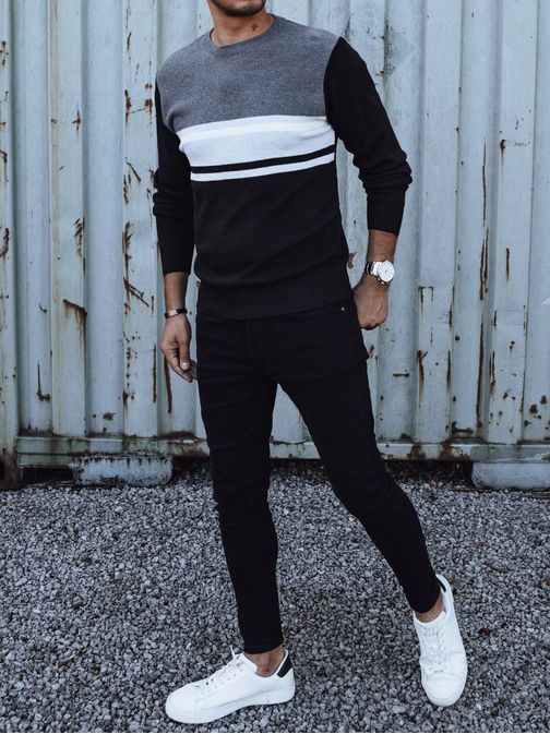 Edinstveni sivo črn moški pulover