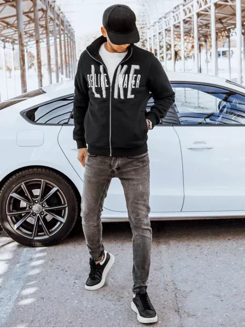 Atraktiven črn pulover s kapuco