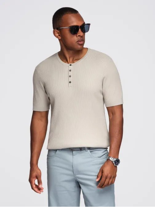 Moška siva pletena majica z gumbi V3 TSCT-0254