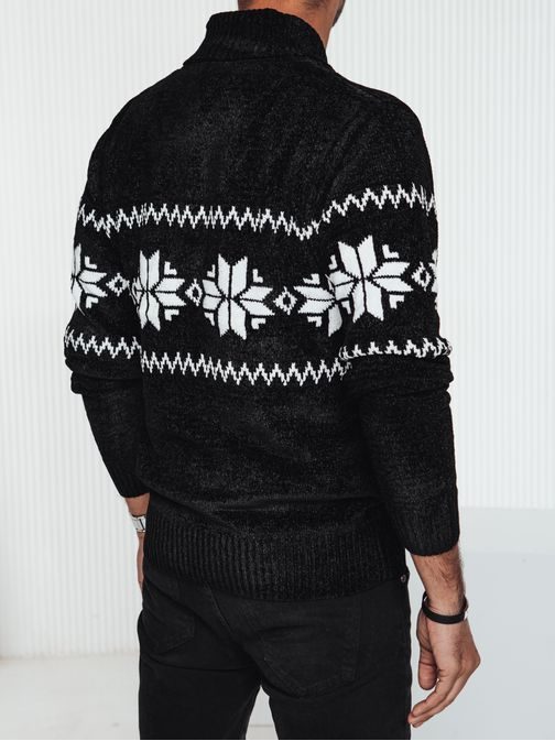 Modni črn pulover v severnem motivu
