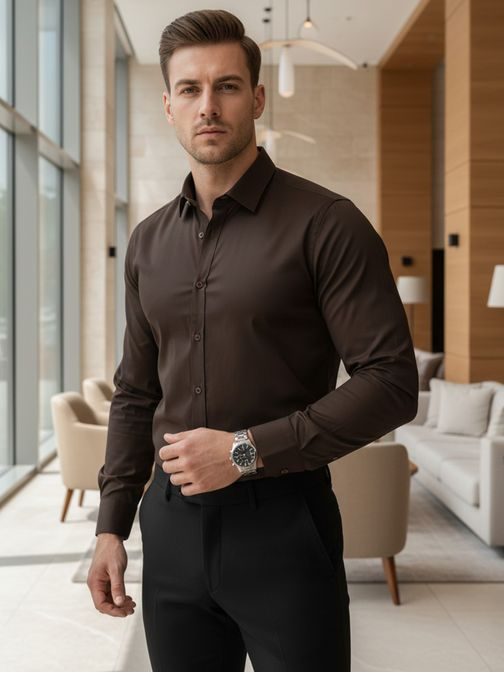 Elegantna rjava moška srajca