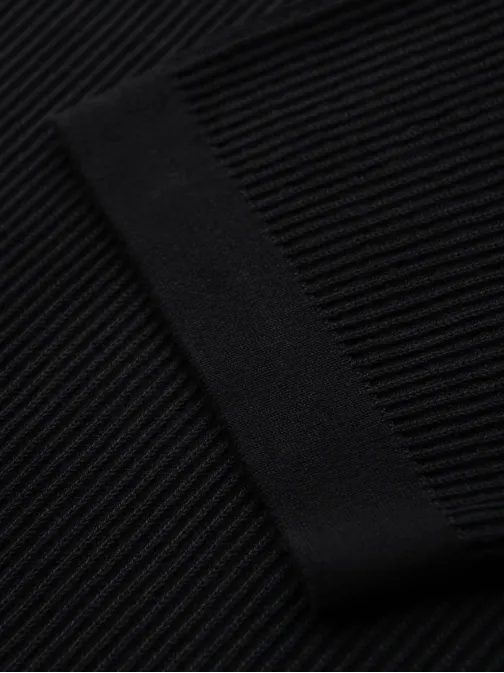 Moška črna pletena majica z gumbi V2 TSCT-0254