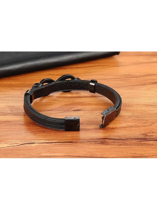 Črna usnjena zapestnica Infinity