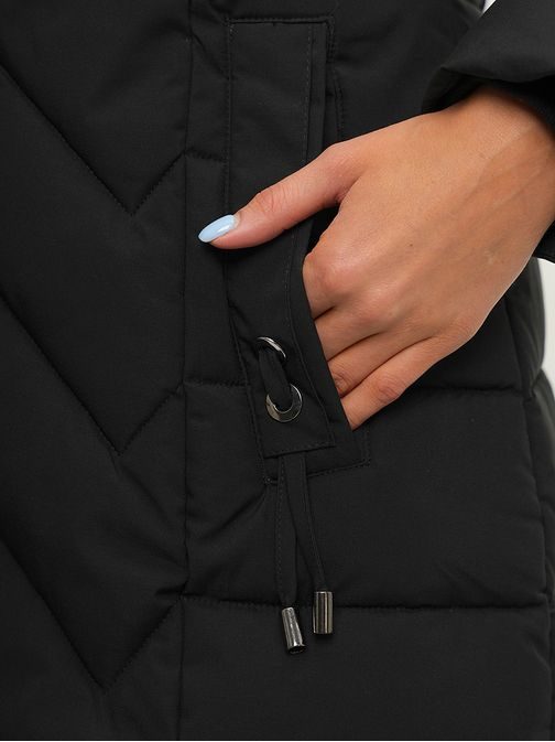 Čudovita črna ženska bunda s krznom JS/M9060/392