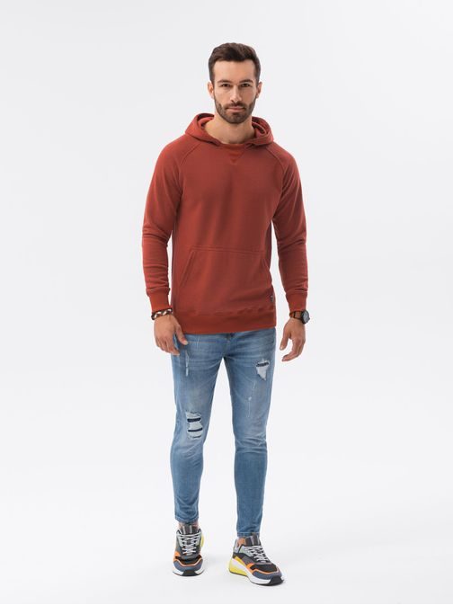 Udoben pulover s kapuco v opečnati barvi B1085