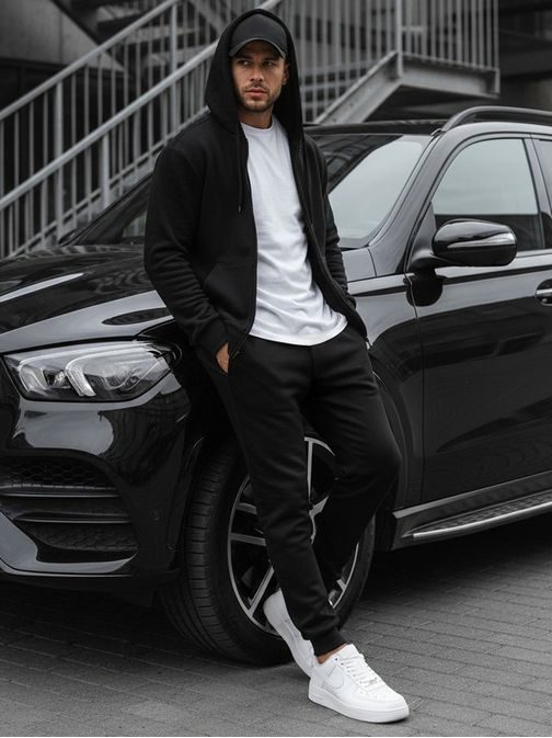 Stilski črn pulover s kapuco