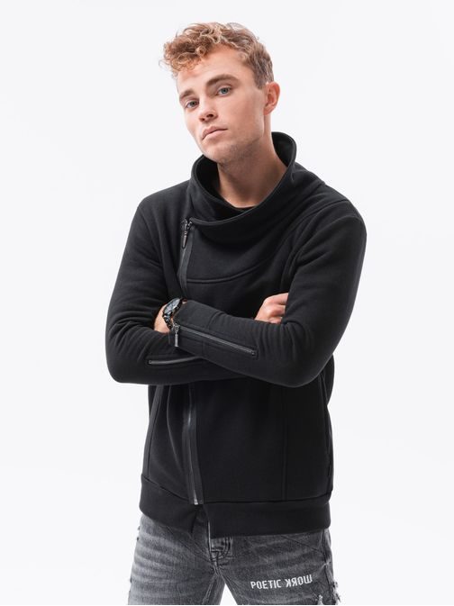 Trendovski črn pulover z okrasnimi zadrgami LONDON B1362