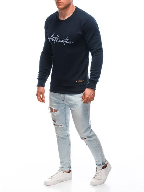 Temno moder pulover z vzorcem in napisom B1669