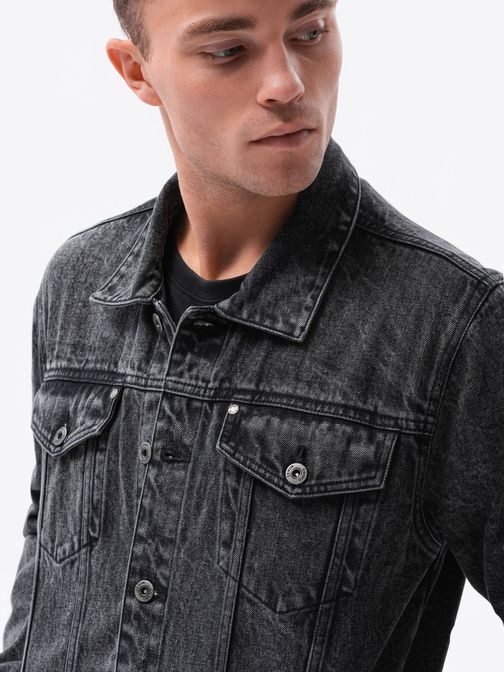 Jeans jakna v črno-sivi barvi s potiskom C525