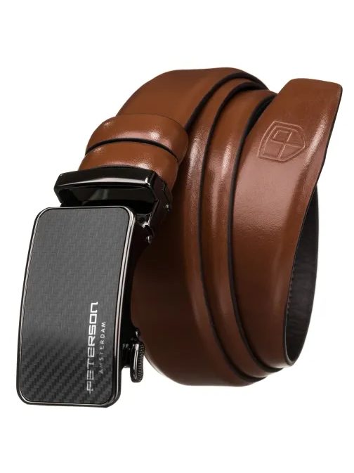 Moški pas iz rjavega usnja z avtomatsko zaponko