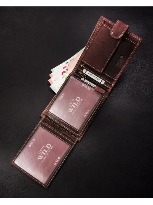 Moška usnjena denarnica v temno rjavi barvi WILD