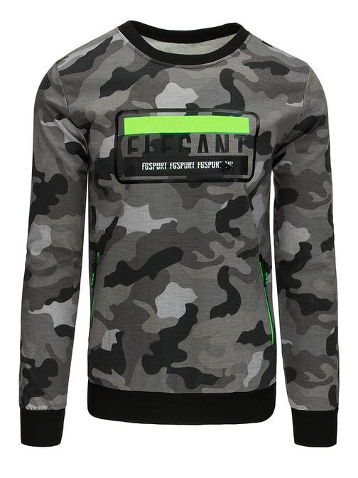 Siv vojaški pulover s potiskom
