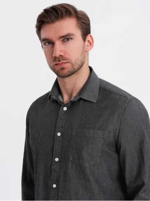 Modna črna moška srajca V2 SHDS-0181