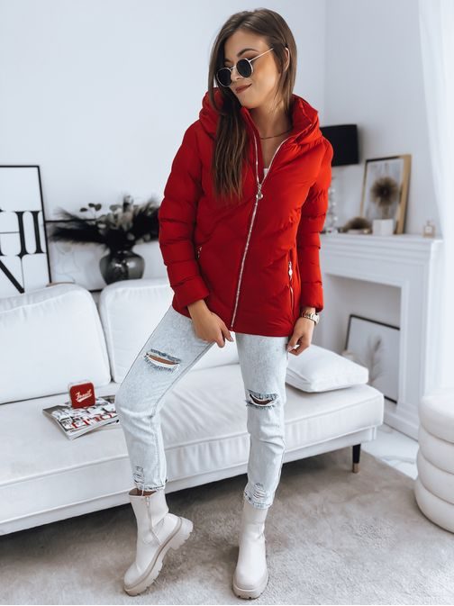 Ženska trendovska prešita jakna v rdeči barvi Cama
