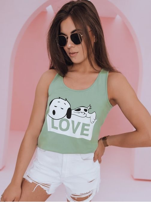 Stilski ženski top Snoopy Love v zeleni barvi