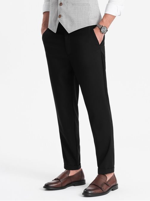 Trendovske črne chinos hlače z elastičnim pasom V4 PACP-0157