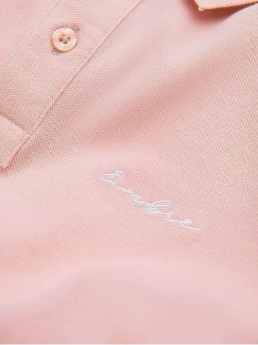 Bombažna rožnata polo majica z nežnim napisom V5 S1746