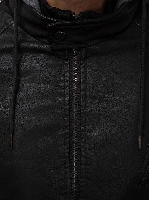 Modna črna jakna iz umetnega usnja RF/HK03Z