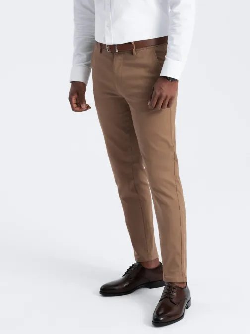 Chinos rjave hlače klasičnega kroja z nežno strukturo V2 PACP-0190