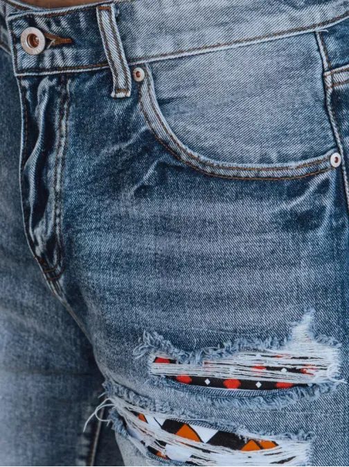 Bombažne nebeško modre jeans kratke hlače z luknjami