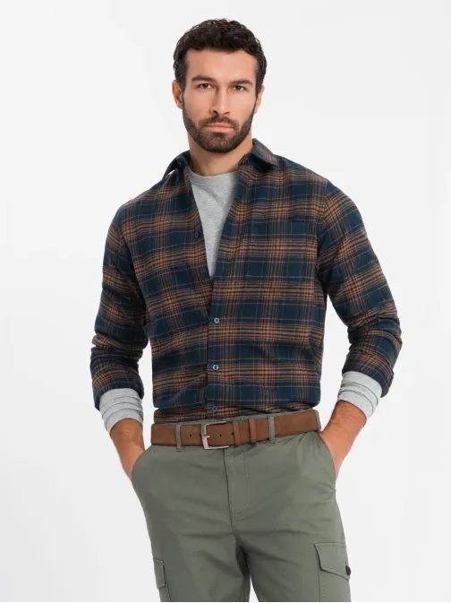 Originalna flanelna karo granat oranžna srajca V7 SHCS-0150