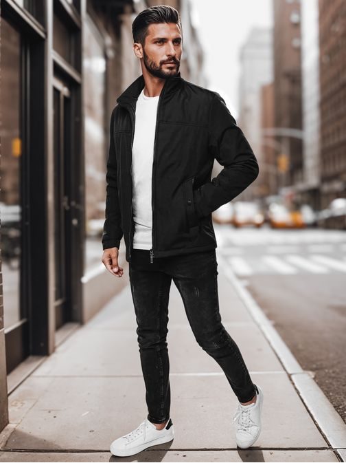 Moška prehodna črna jakna brez kapuce