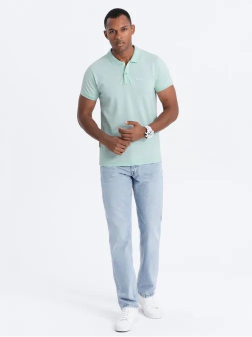 Bombažna svetlo zelena polo majica z nežnim napisom V1 S1746