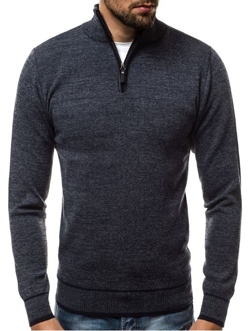 Moški pulover z zadrgo v indigo barvi OZONEE HR/1859H