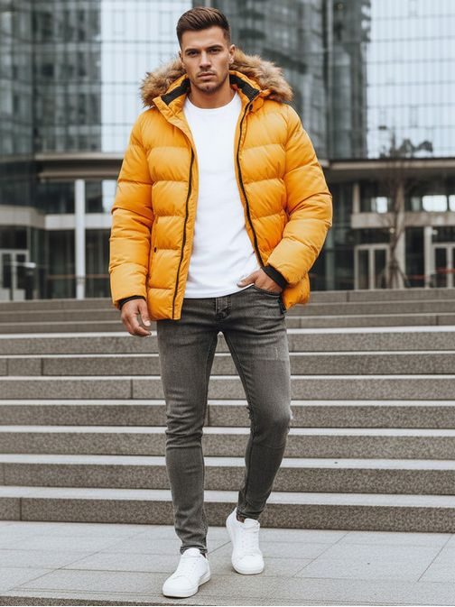 Moderna rumena zimska bunda s kapuco