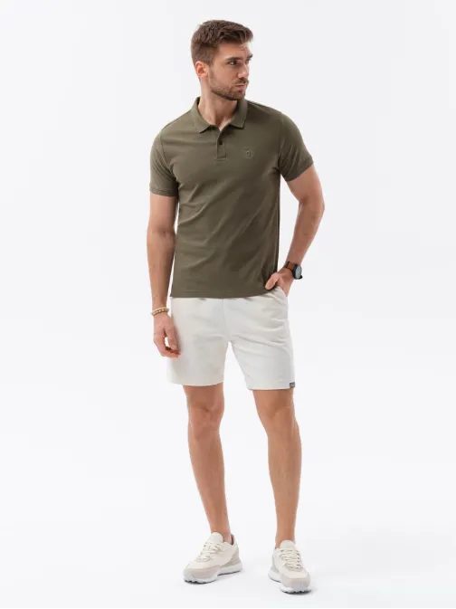 Preprosta temno olivna polo majica S1374