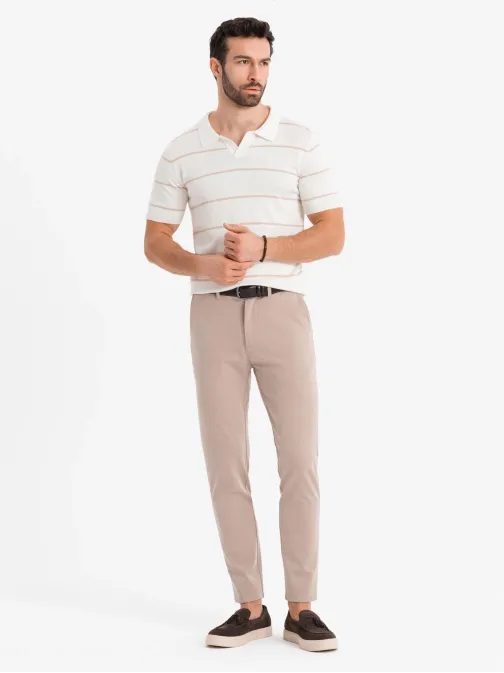 Moška bež črtasta polo majica V4 POSS-0145