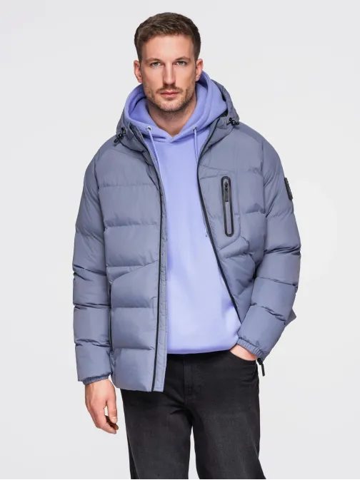 Topla moška jakna s športnim dizajnom v vijolični barvi