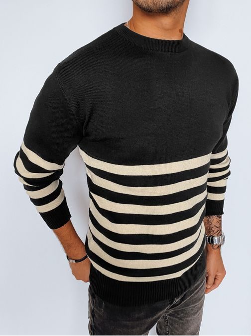 Trendovski črn črtasti pulover