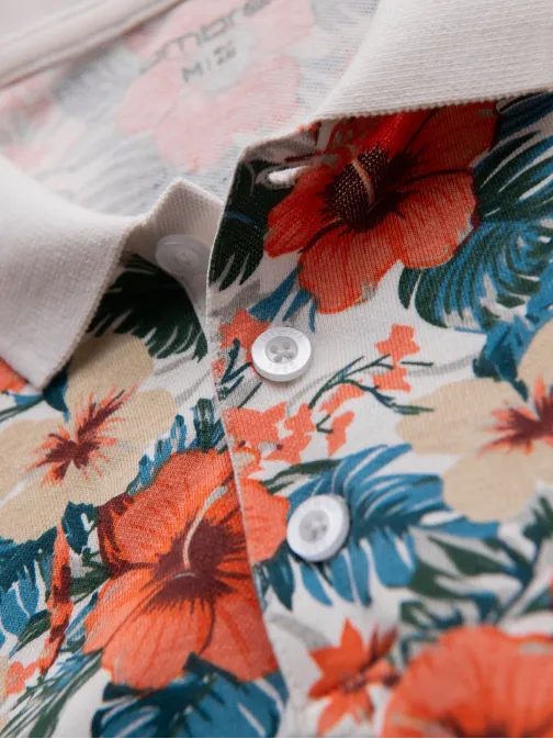 Moška bela polo majica s cvetličnim potiskom V1 POSS-0149