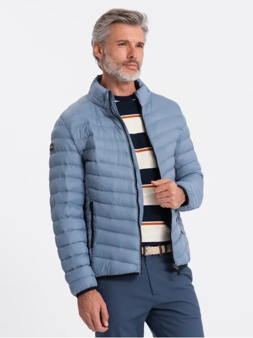 Svetlo modra prešita prehodna jakna C528