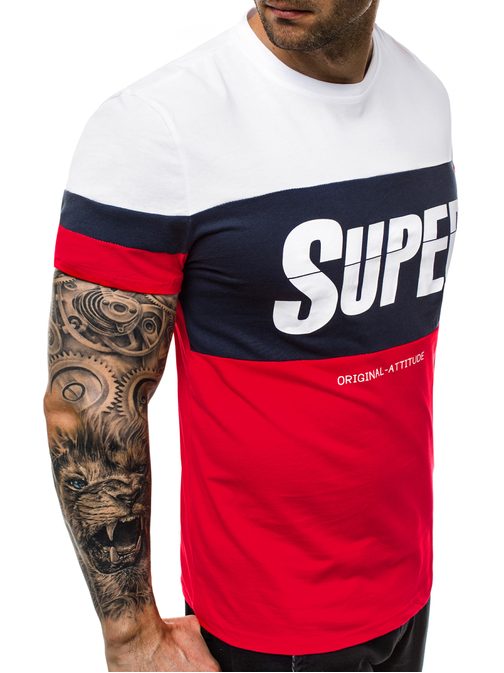 SUPER RDEČE-BELA MOŠKA MAJICA OZONEE JS/SS100699