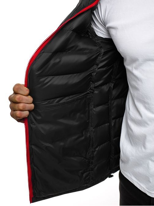 Modna črna prešita jakna z rdečo zadrgo JB/JP1111Z