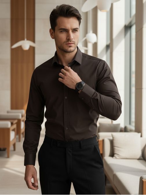 Osnovna temno rjava moška srajca