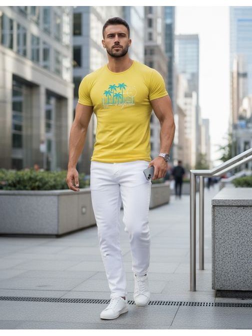Originalna rumena moška majica s poletnim potiskom