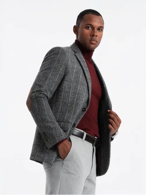 Strukturirana siva moška jakna V1 BLZB-0137